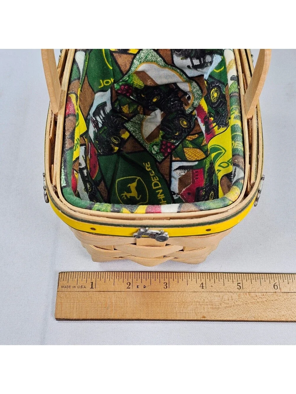 Longaberger John Deere Basket 2006 Liner Metal Tractor Tacks Handwoven 7x5x3.5